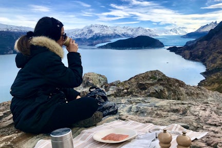 Winter picnic overlooking Glacier Grey