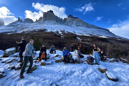 Hikers at the Cuerno in winter