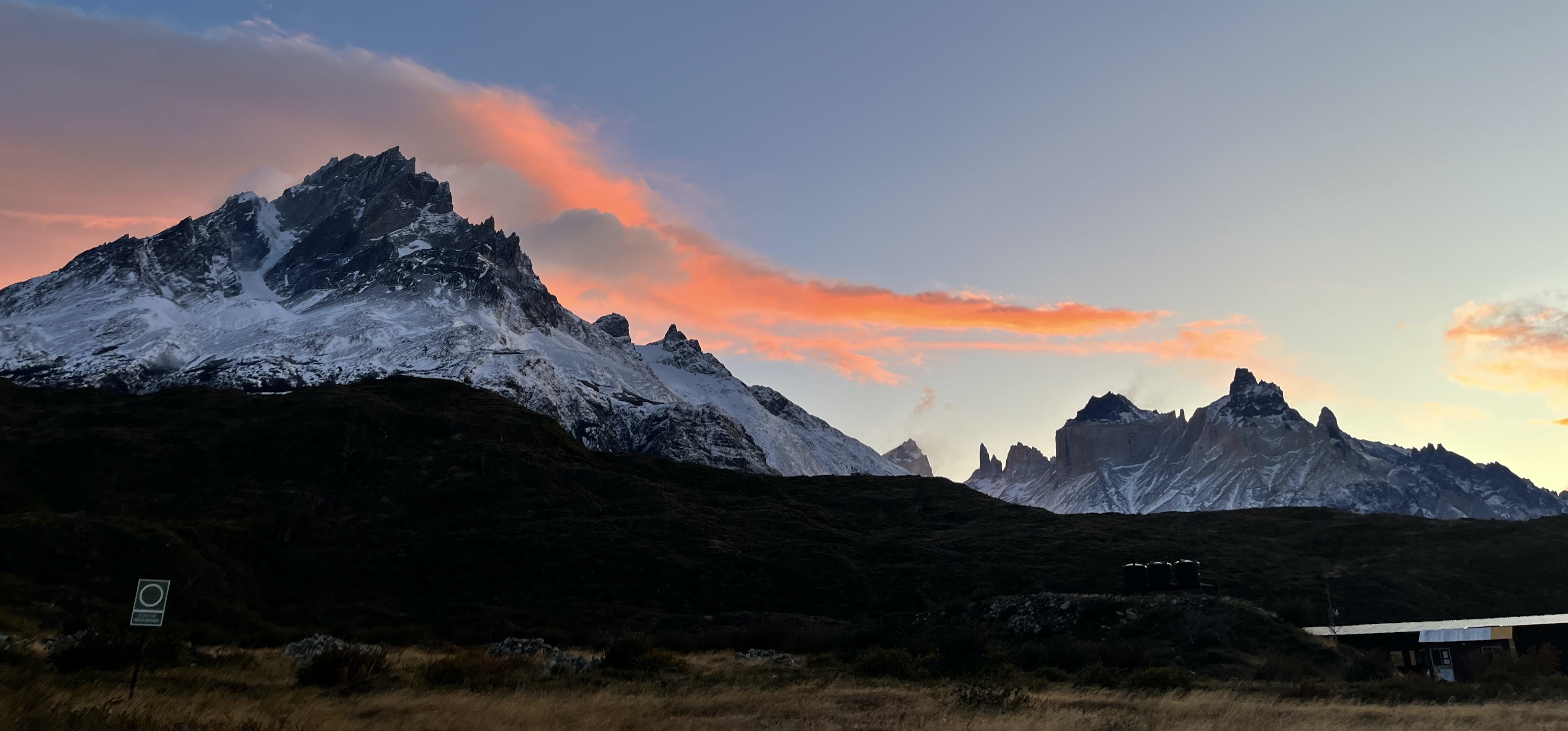 Sunrise over the Paine Massif from Refugio Paine Grande