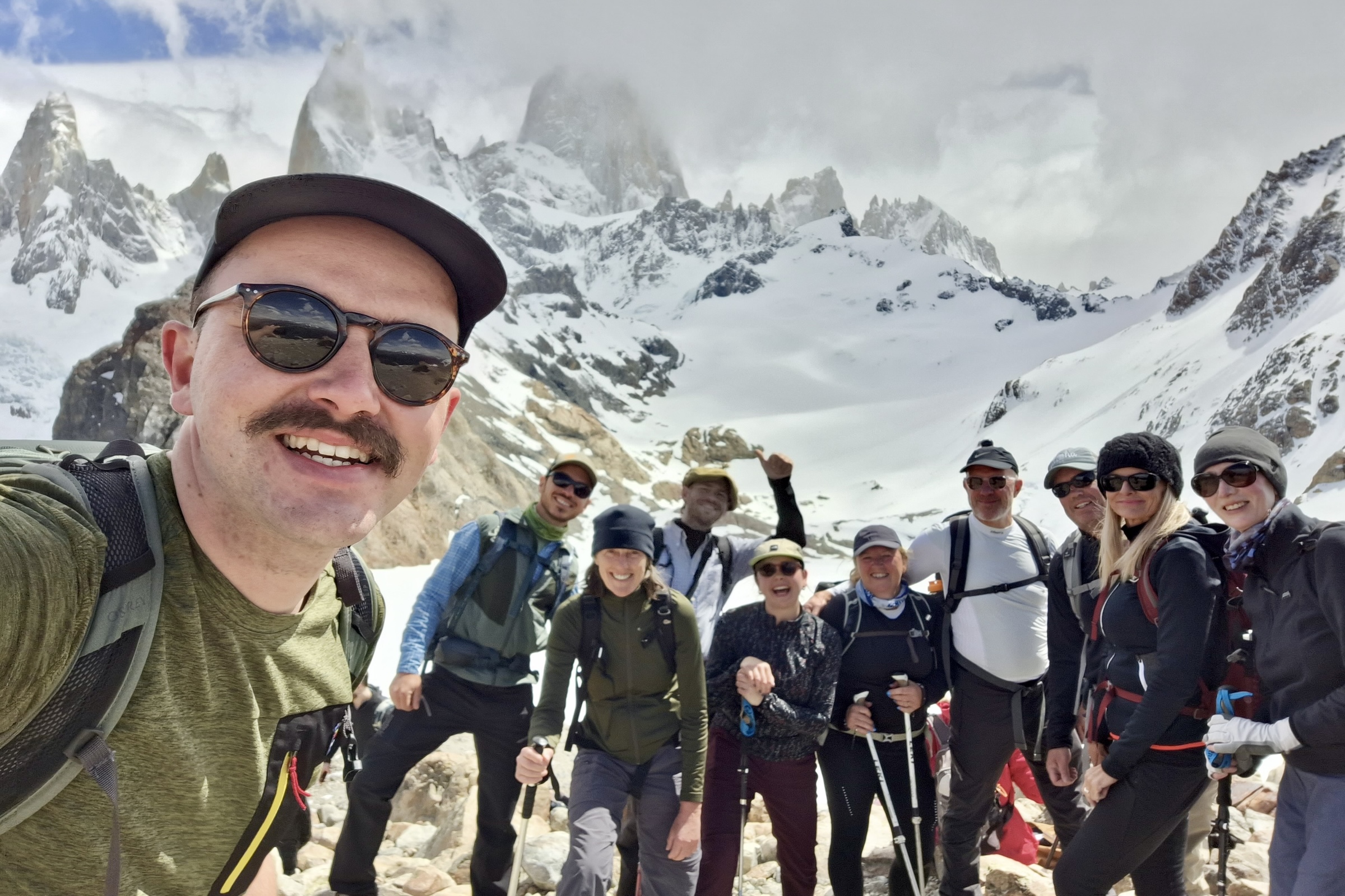 Hiking group at Laguna de Los Tres FotzRoy hike in Los Glaciares National Park