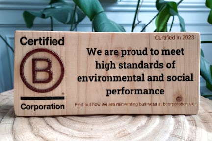 Swoop B Corp certified plaque