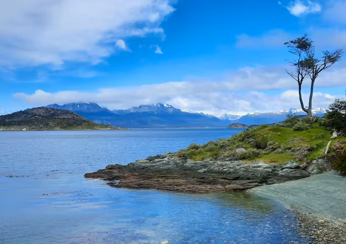 Coastline of Tierra del Fuego National Park facing the Beagle Channel