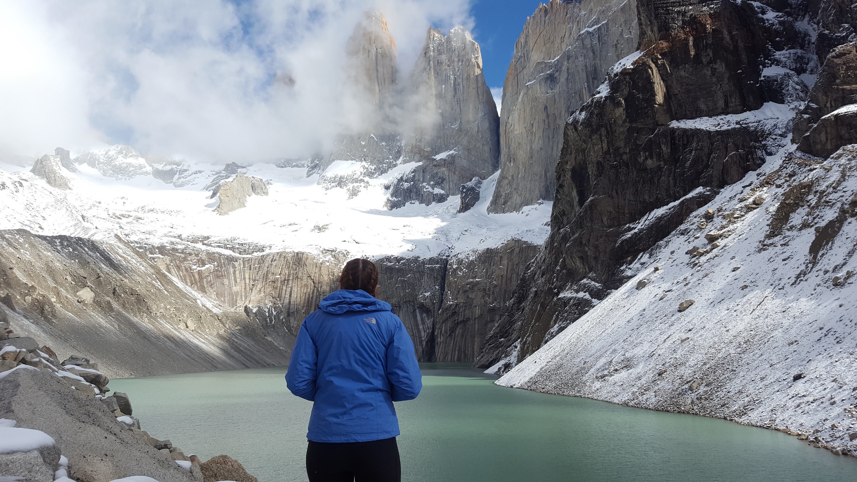 At the base of the Towers on the W Trek in Torres del Paine