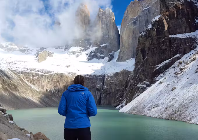 At the base of the Towers on the W Trek in Torres del Paine