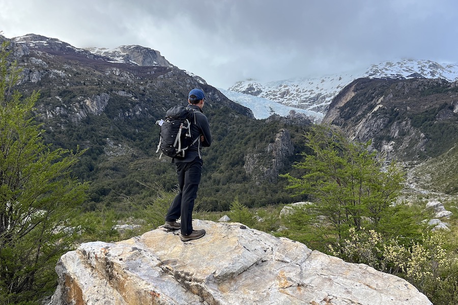 Hiker in the Leones Valley in Aysen