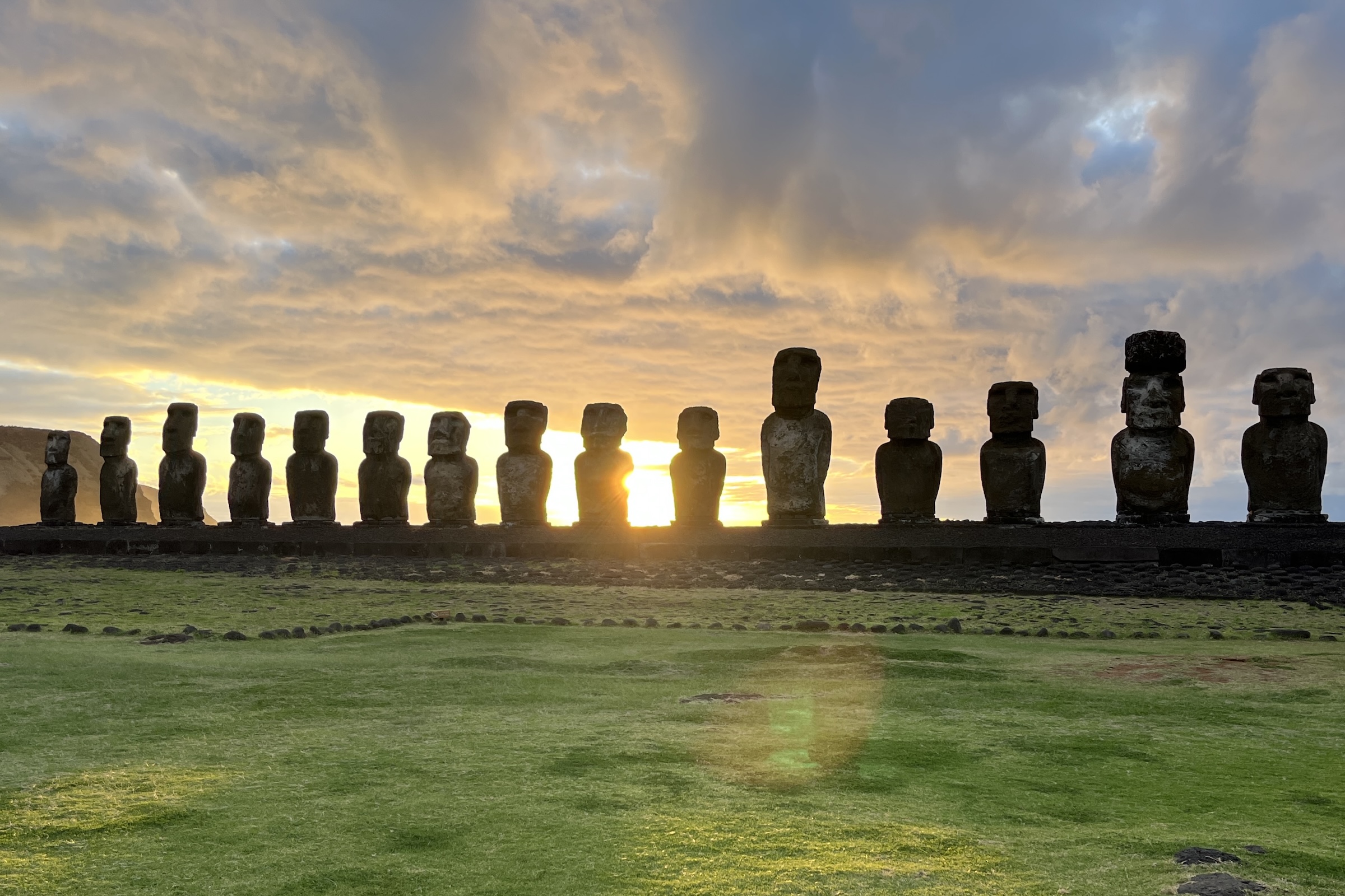 Sunset at Ahu Tongariki on Easter Island (Rapa Nui)