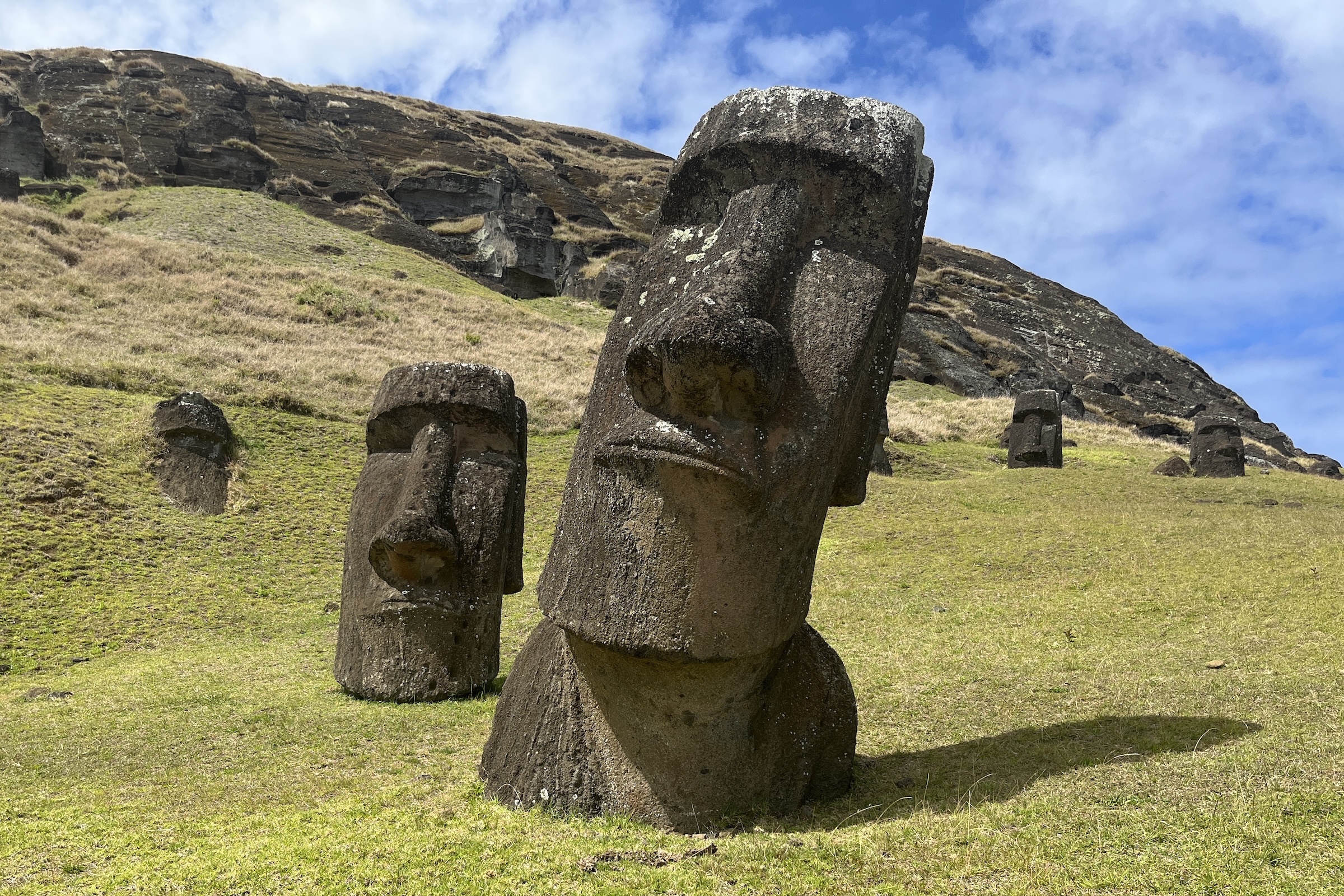 Moai heads at Rano Raraku quarry on Easter Island (Rapa Nui)