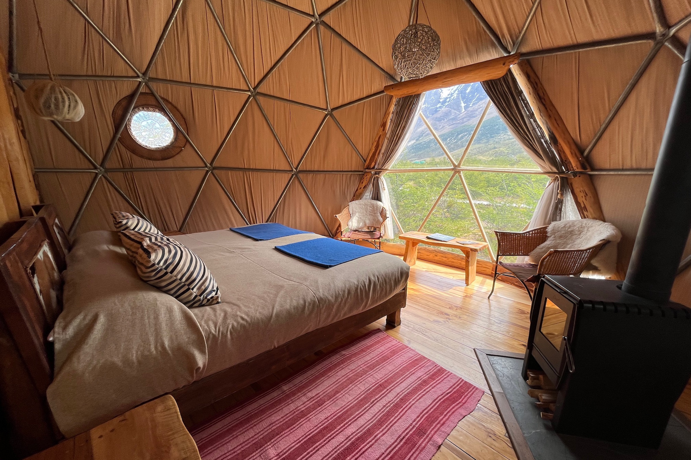Interior of dome glamping tent at EcoCamp