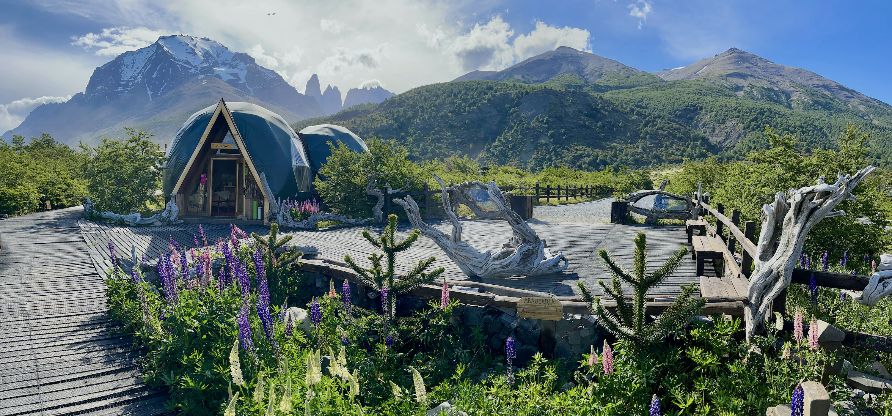 Panorama of EcoCamp in Torres del Paine