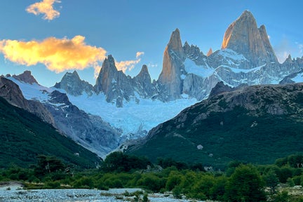 View of FitzRoy from Poincenot campsite at sunset