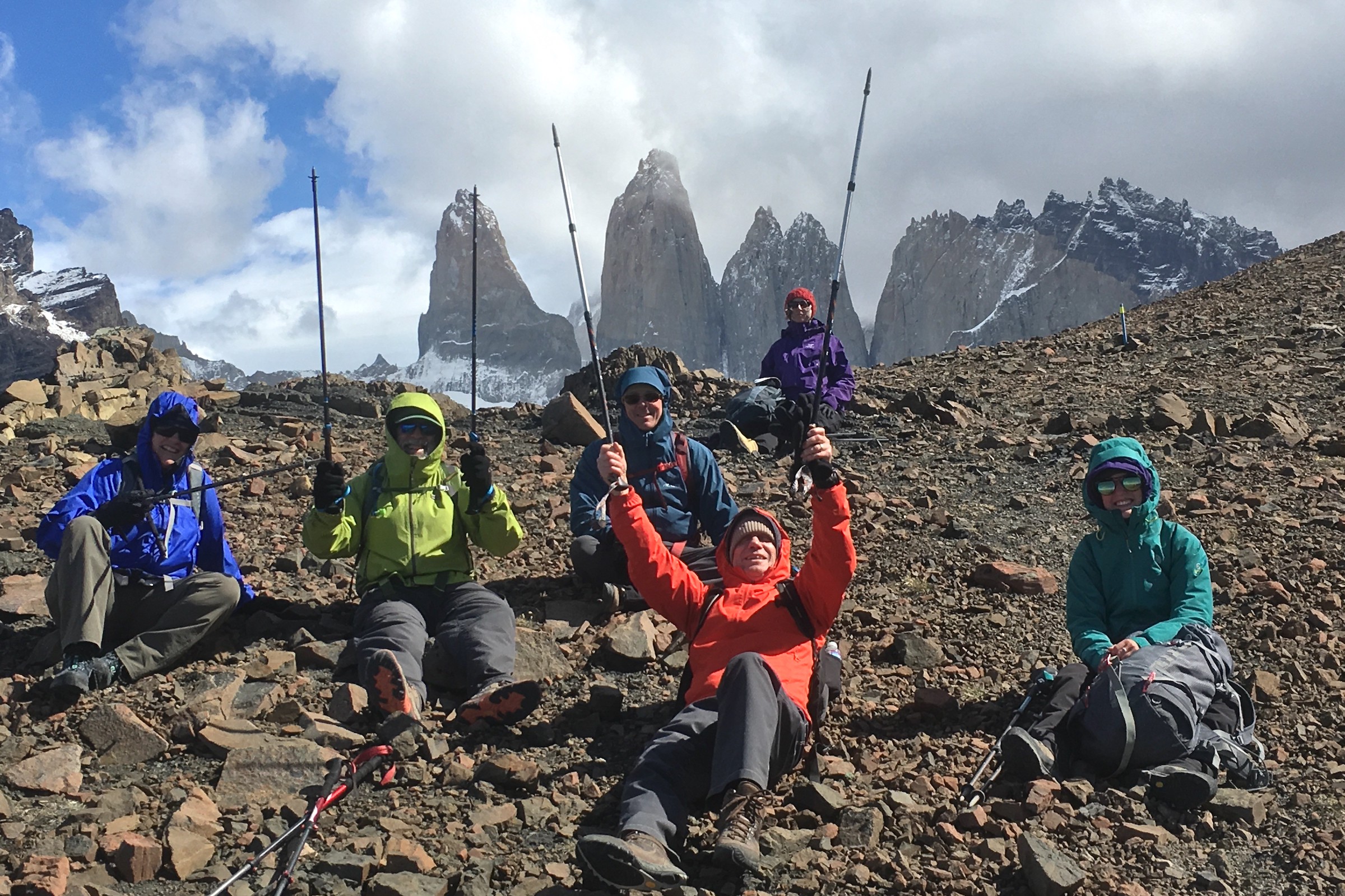 Hikers with in a guided group near the Towers in Torres del Paine
