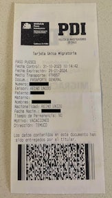 Chilean Tourist Card PDI