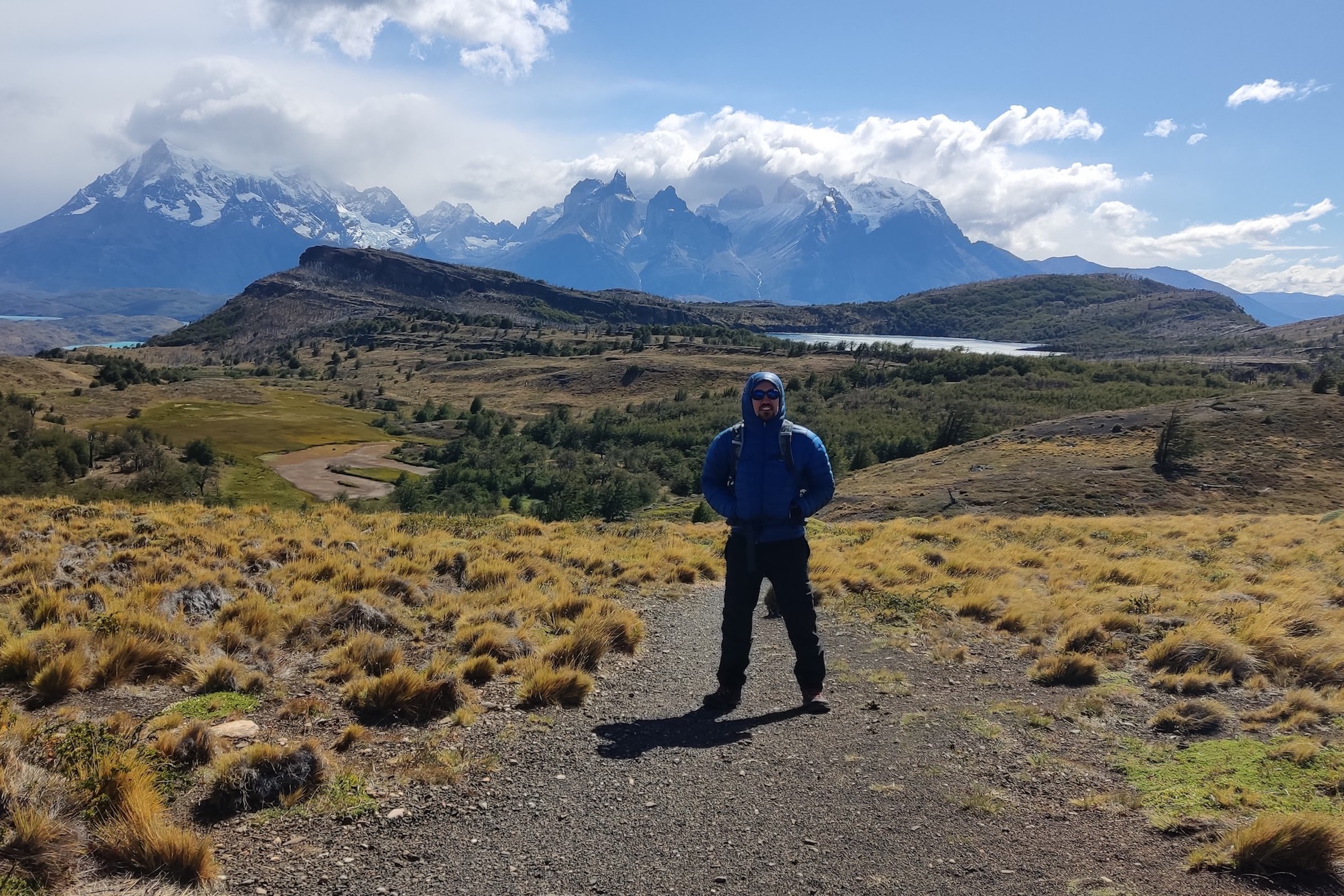 Hiker on the trail to the Torres del Paine Massif