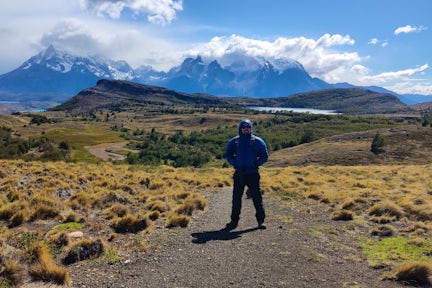 Hiker on the trail to the Torres del Paine Massif