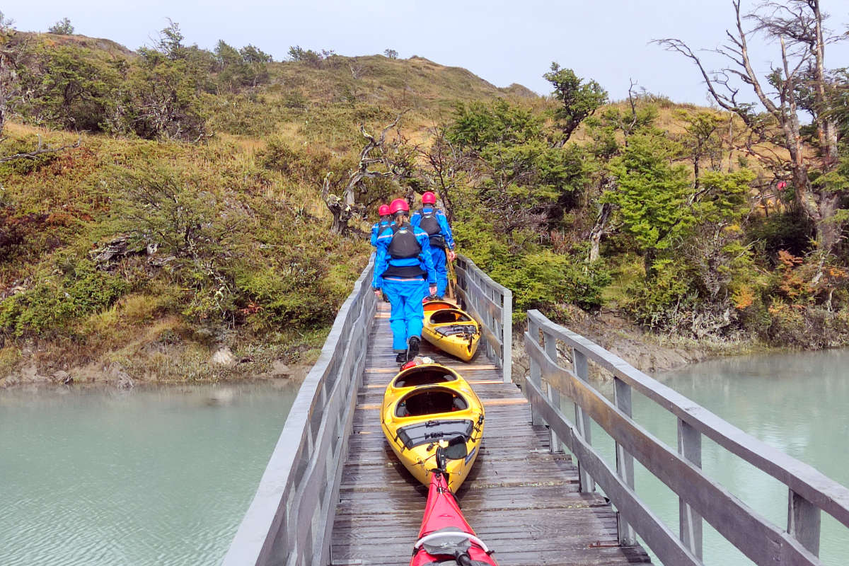 Portage over a waterfall on the Serrano River, Patagonia, Chile