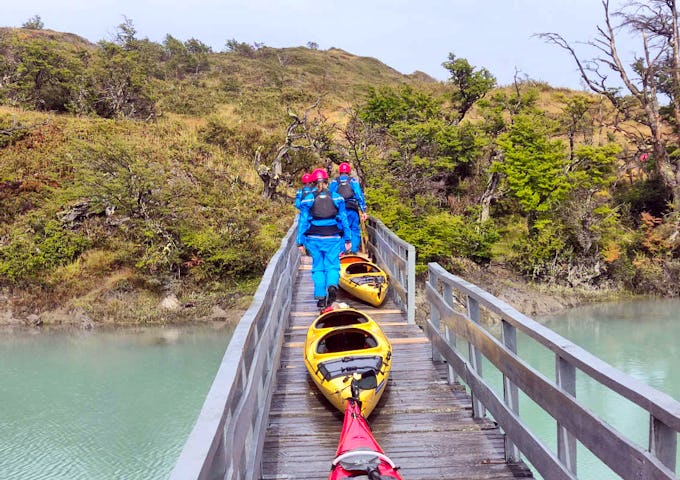 Portage over a waterfall on the Serrano River, Patagonia, Chile