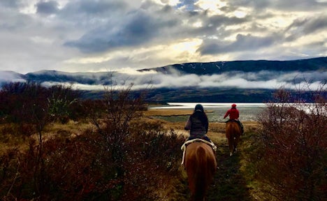 Keira horse riding in Torres del Paine