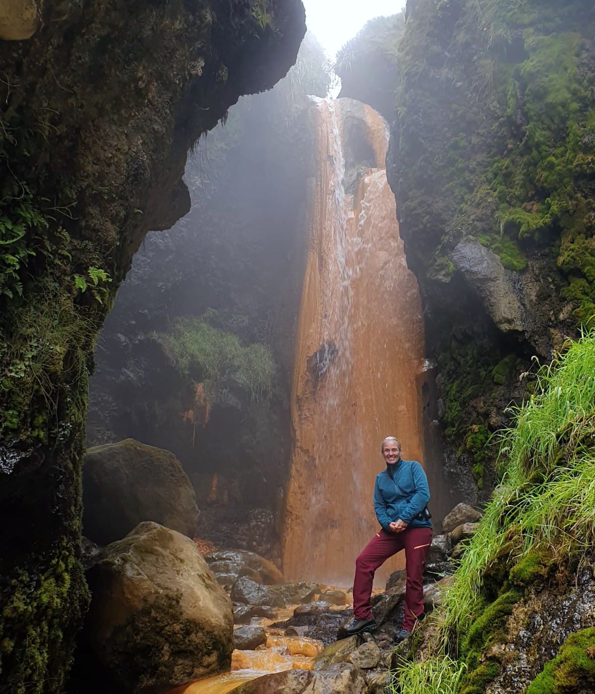At a waterfall in Ecuador