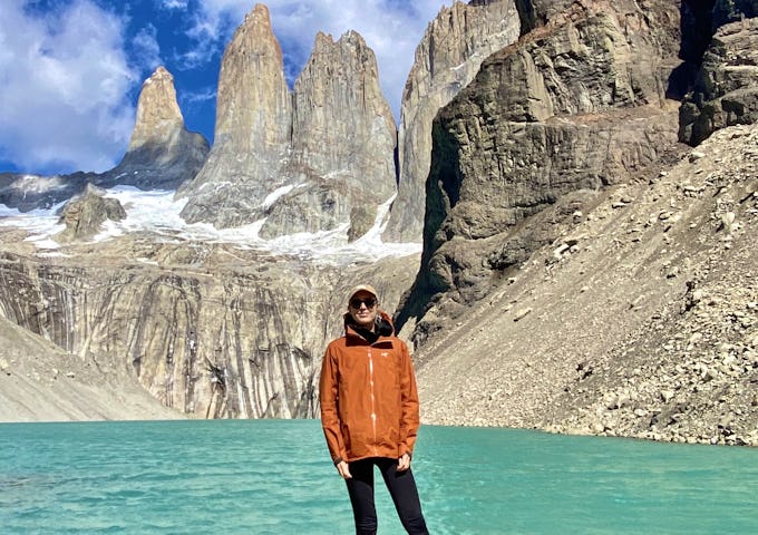 Rachel at the base of the Towers, Torres del Paine