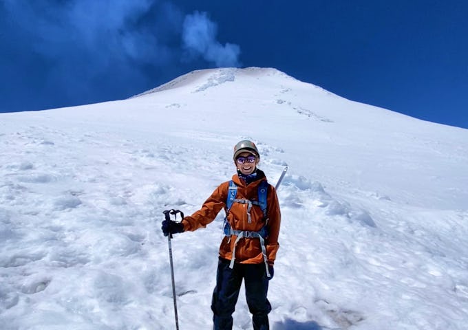 Rachel climbing Villarrica volcano Chilean Lakes