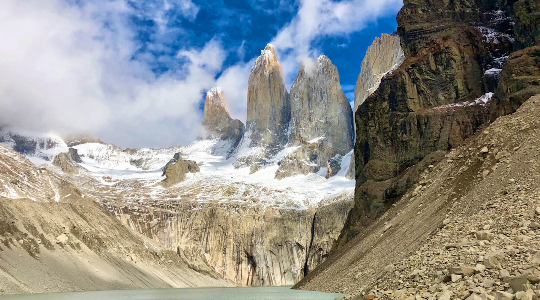 The granite towers above the Base of the Towers trail in Torres del Paine