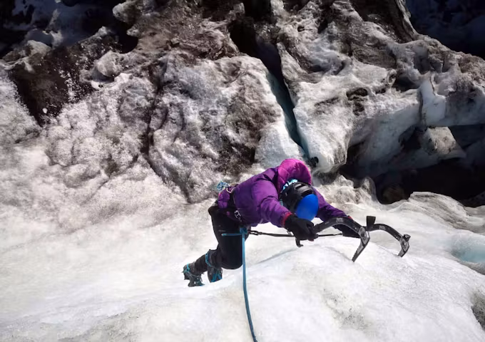 Playing on the Voipir Glacier, Patagonia, Chile