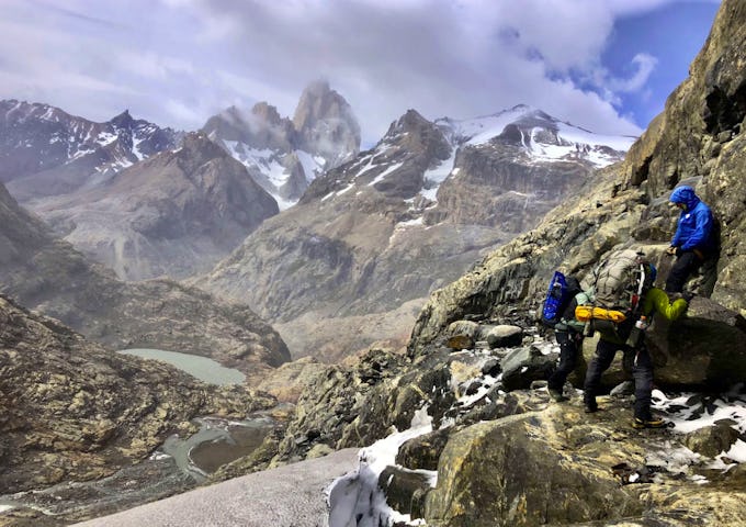 Climbing up to the Marconi Pass, Patagonia, Chile