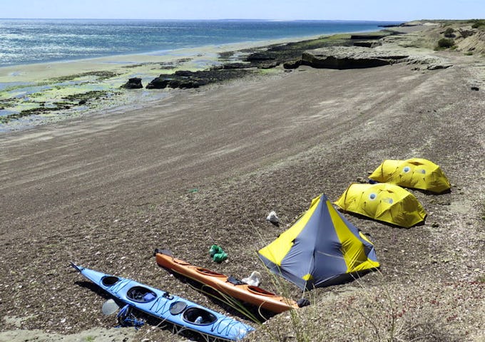Beach camping in the San José Gulf, Peninsula Valdes, Argentina