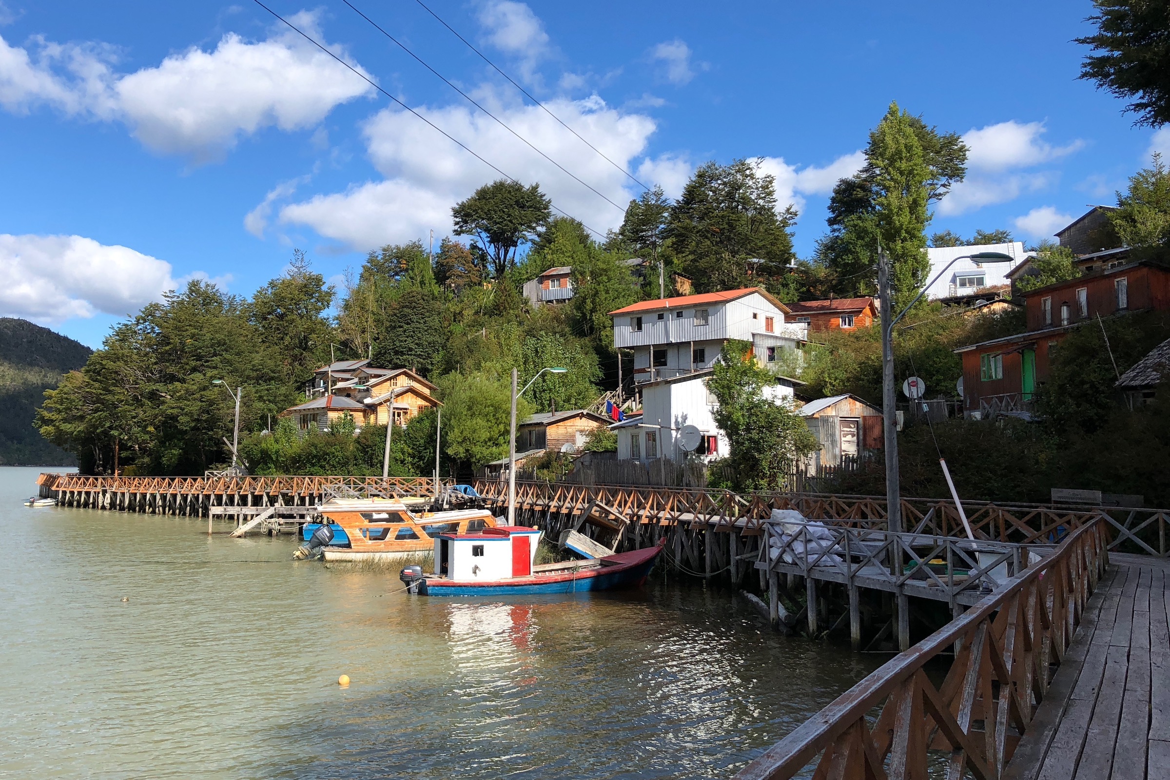 Boats and boardwalks at Caleta Tortel, Aysen