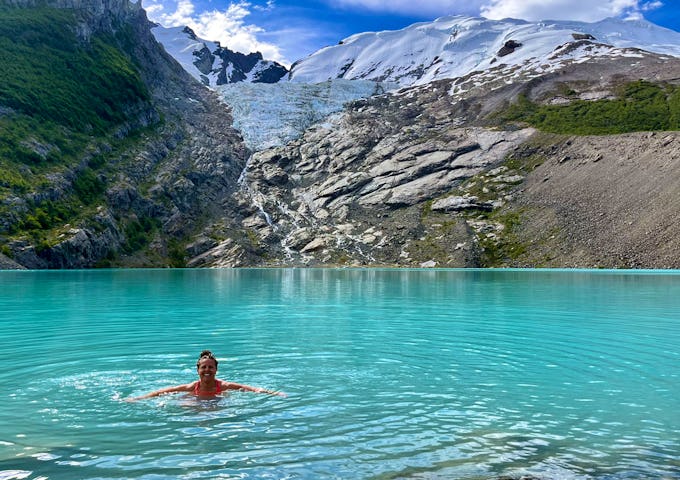 At the base of the Huemul Hanging Glacier, Patagonia