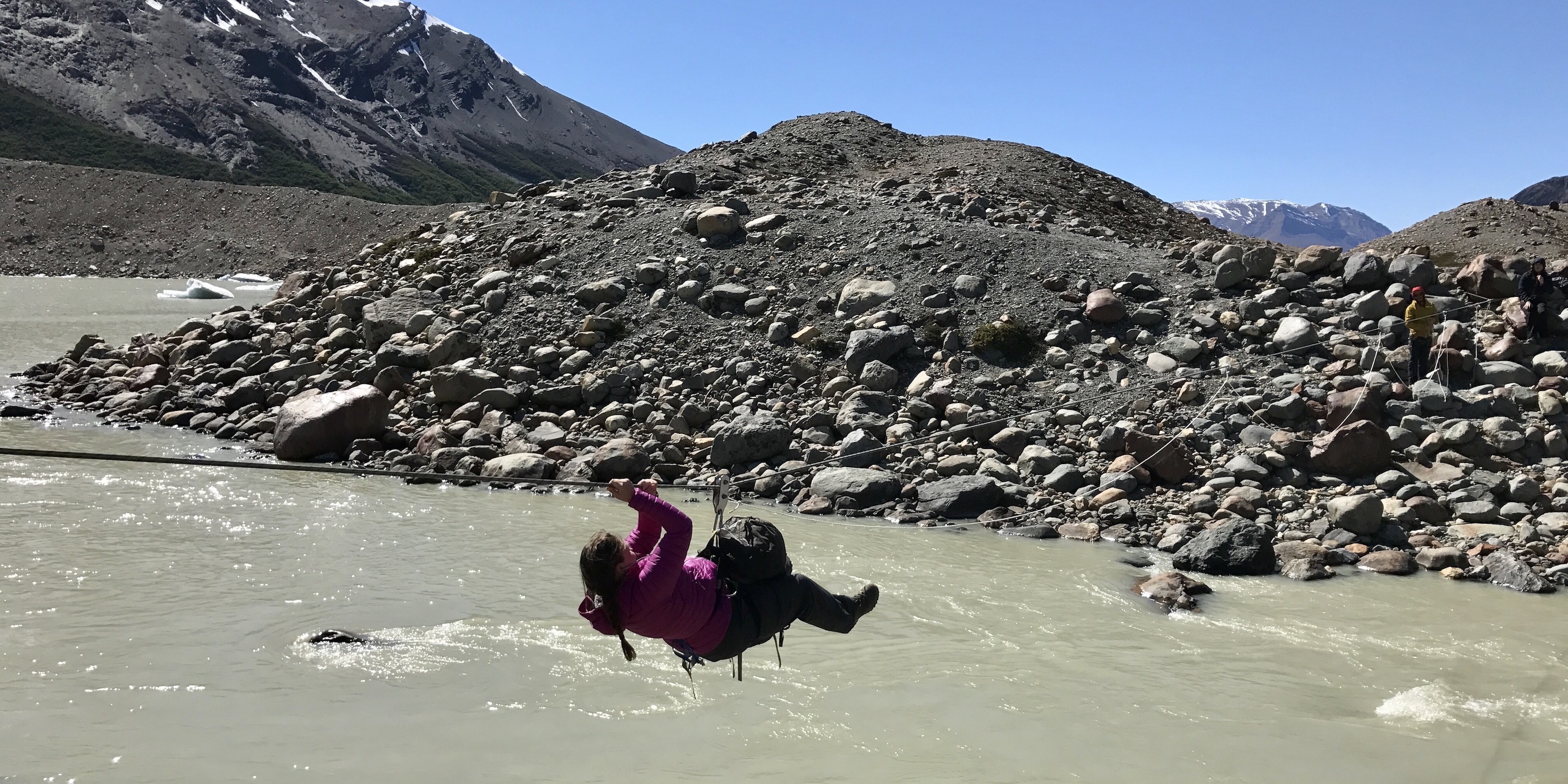 Tyrolean traverse on the Huemul Circuit trek in Los Glaciares