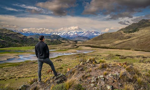 Person looking over mountains of Patagonia Park in Aysen