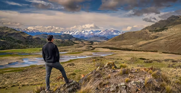 Person looking over mountains of Patagonia Park in Aysen