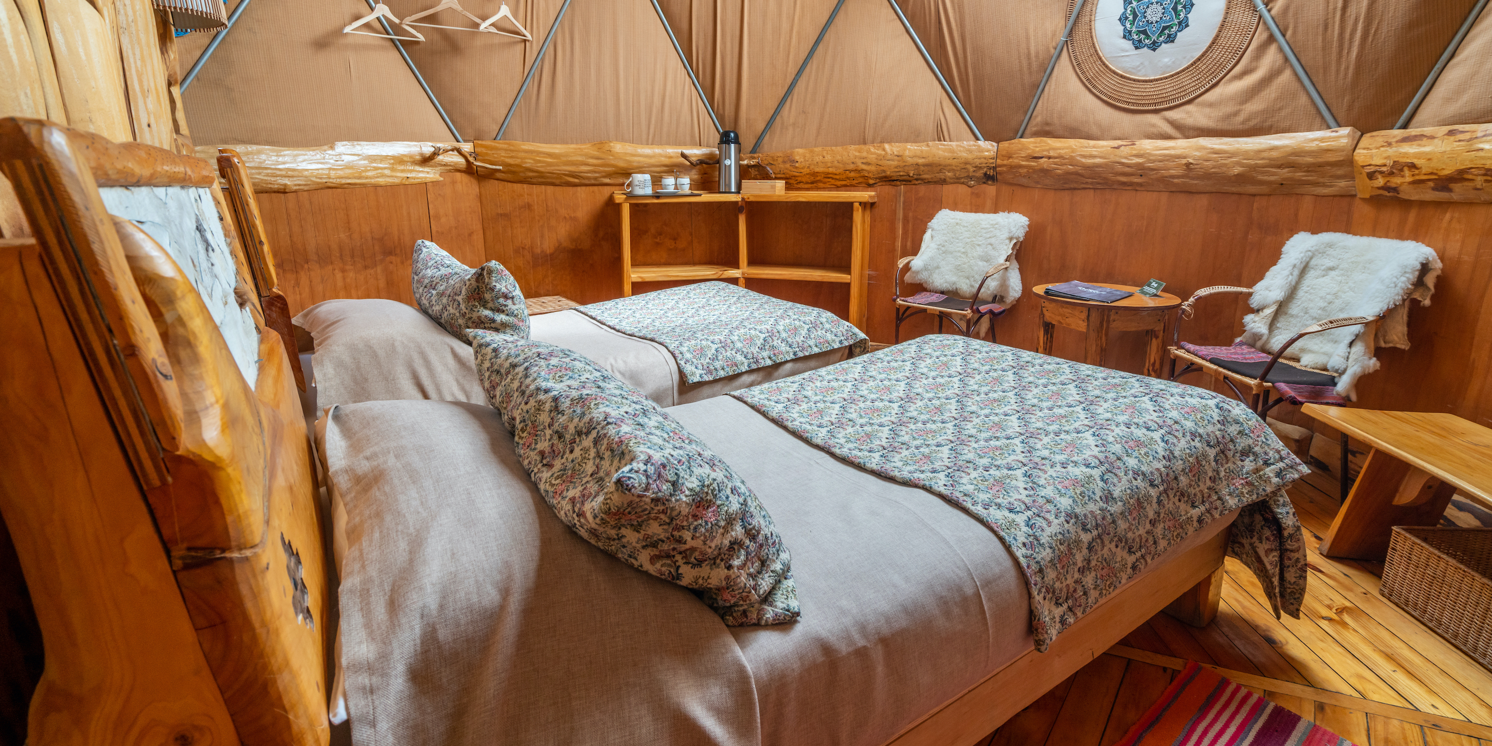 Interior of dome glamping tent at EcoCamp