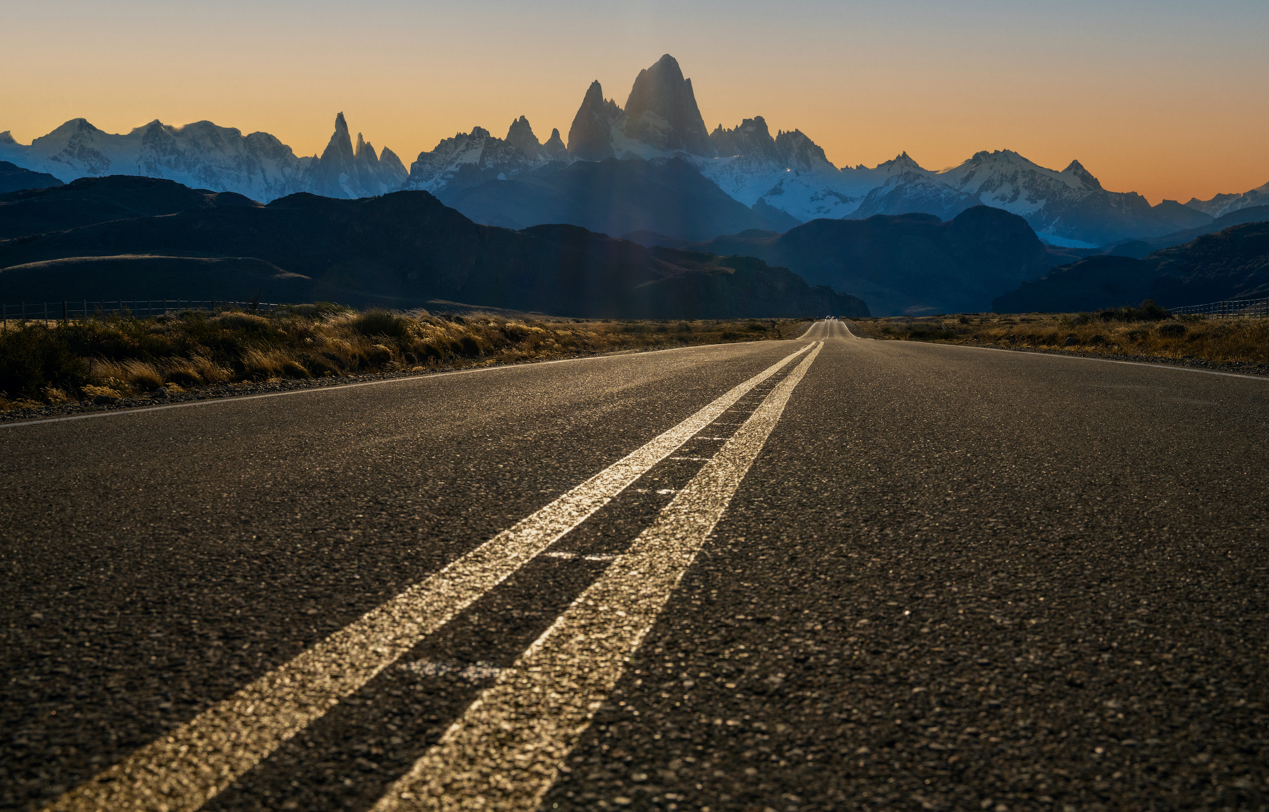 Sunset over the Fitz Roy massif on the road to El Chaltén