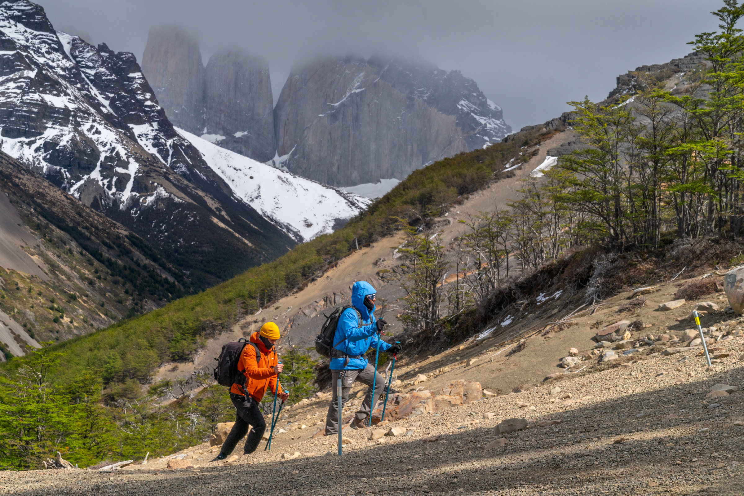 Two hikers near the Towers in Torres del Paine