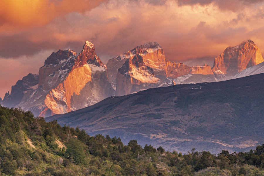Cuernos at Torres del Paine at sunset