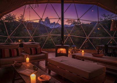 Sunset view of Mount Fitz Roy from Chalten Camp in Los Glaciares
