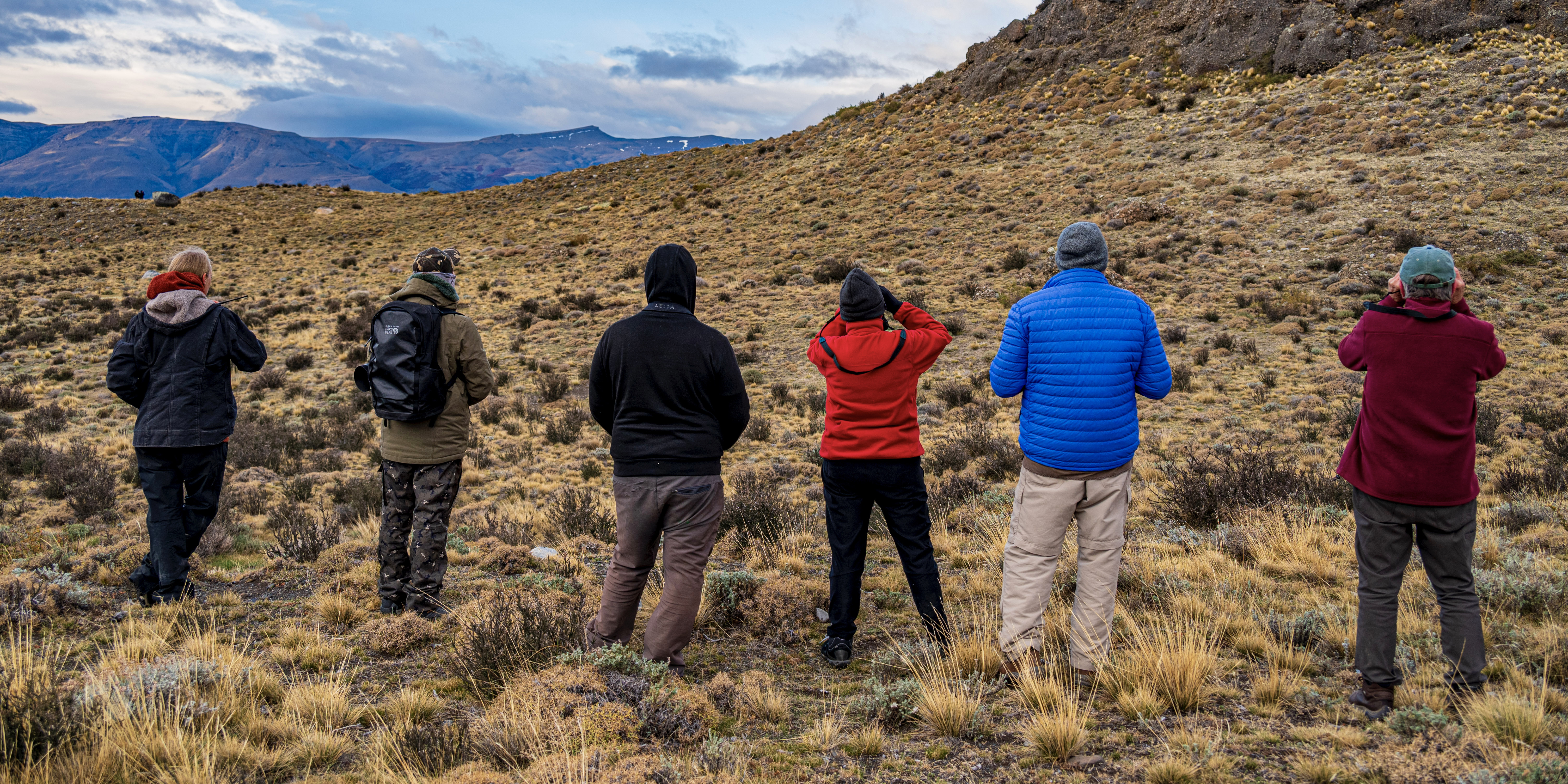 Tourists on a puma tracking tour in Torres del Paine