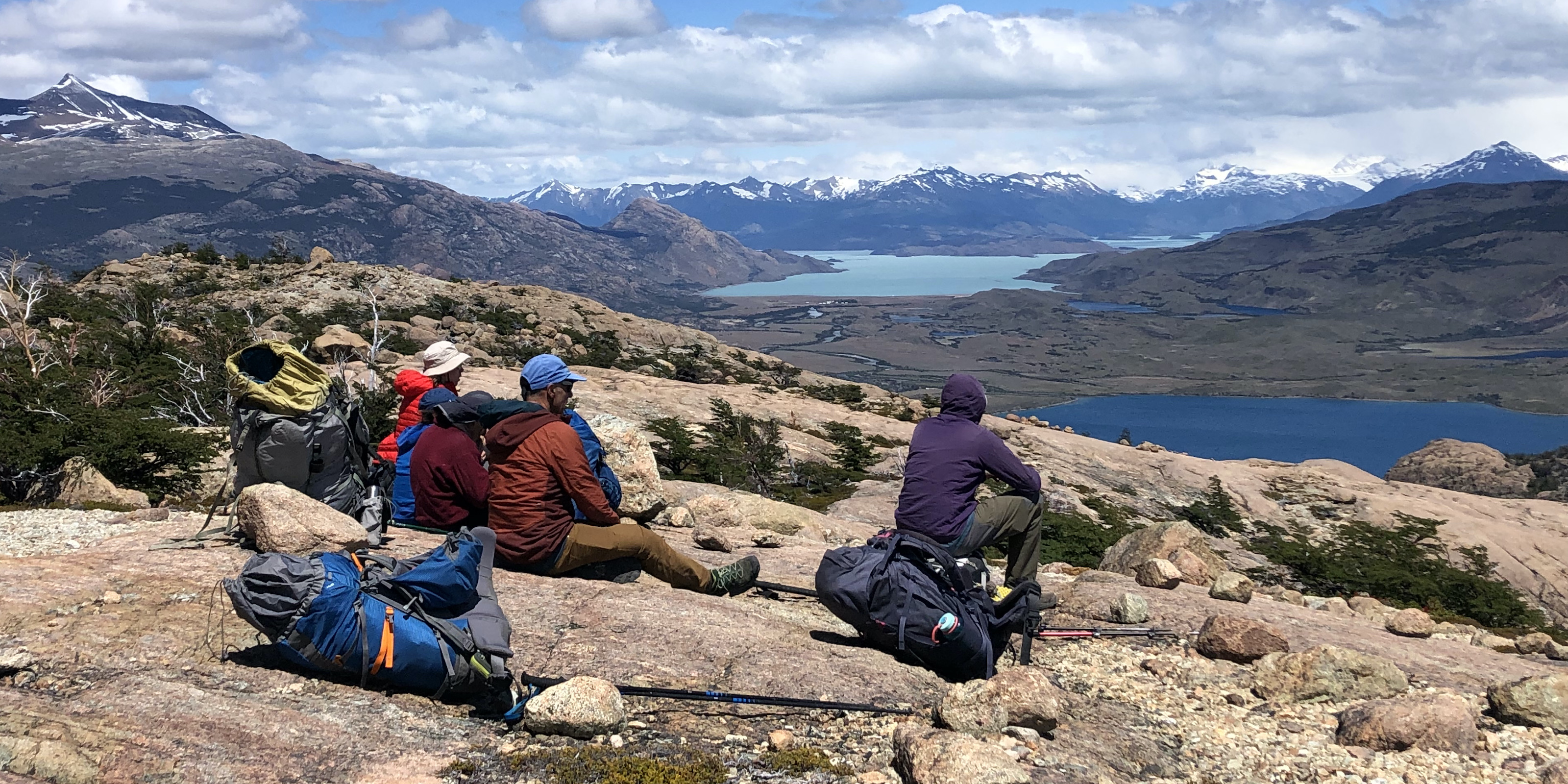 Hikers enjoying view in North Valley on the Los Glaciares Wilderness trek