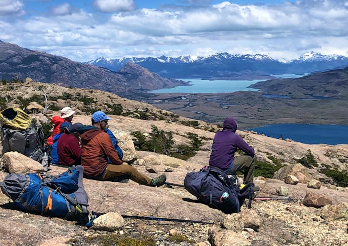 Hikers enjoying view in North Valley on the Los Glaciares Wilderness trek