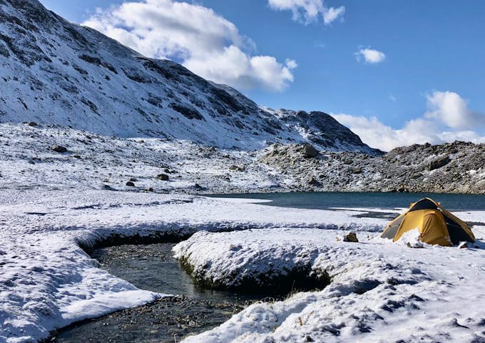 Camping in the snow on the South Patagonian Ice Field Expedition