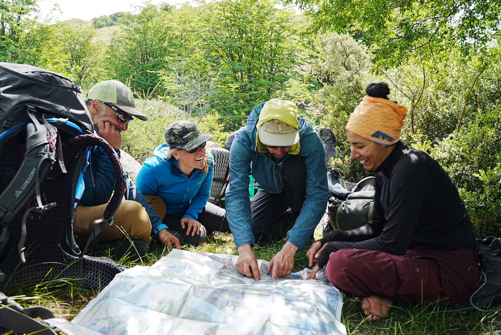 Hikers checking the route map on the South Patagonian Ice Field Expedition