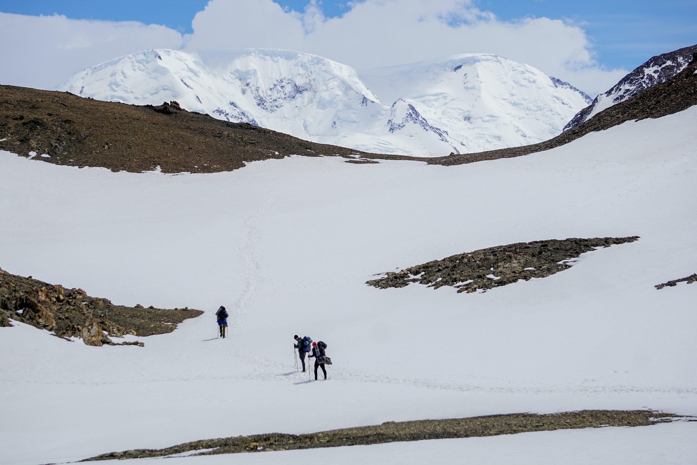 Climbing to Paso Viento or Windy Pass on the Huemul Circuit