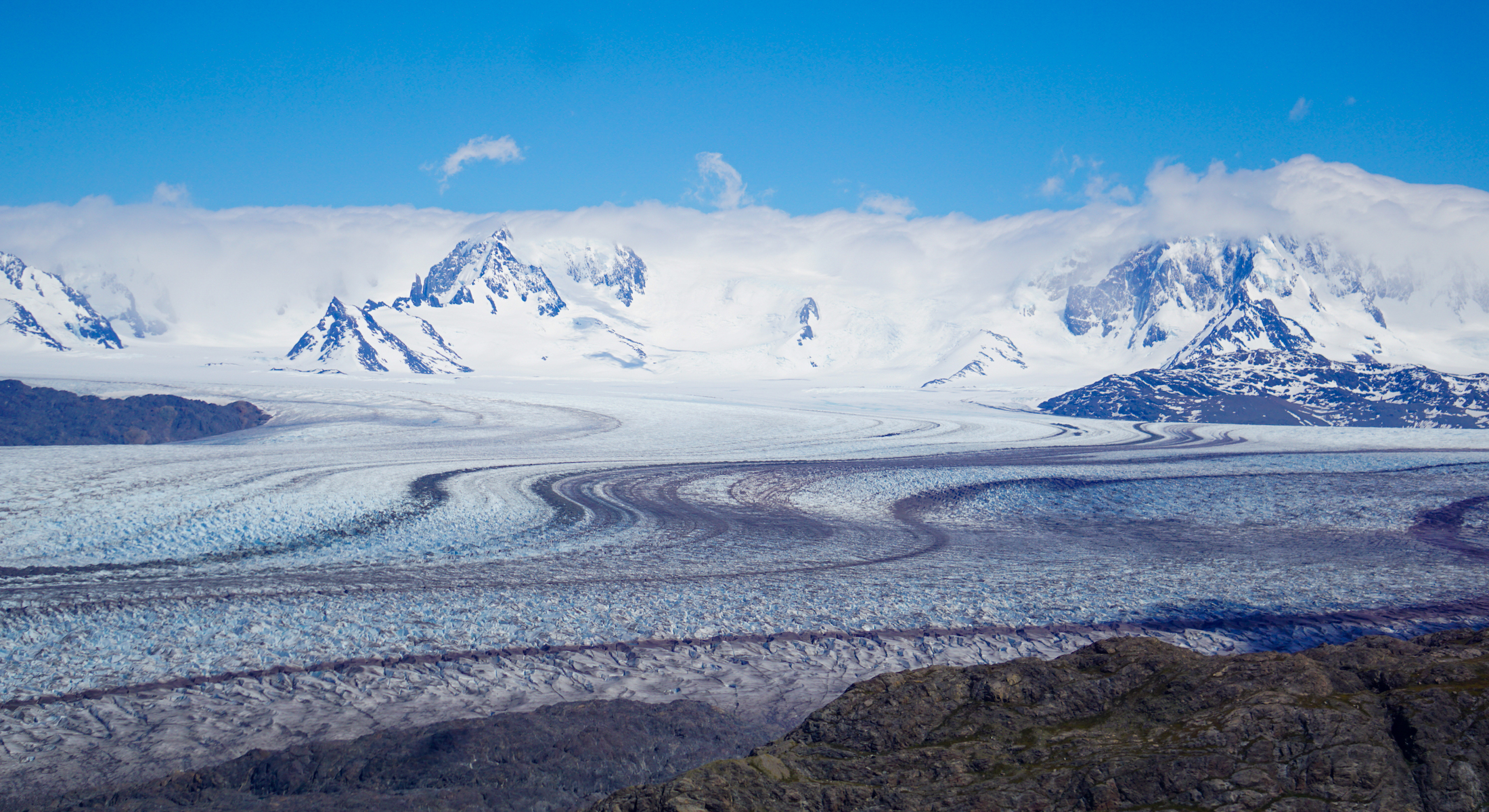 View of the ice field on day 3 of the Huemul Circuit trek in Los Glaciares