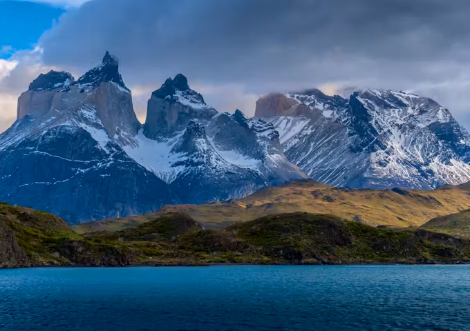 Torres Del Paine wide panorama from Lake Pehoe