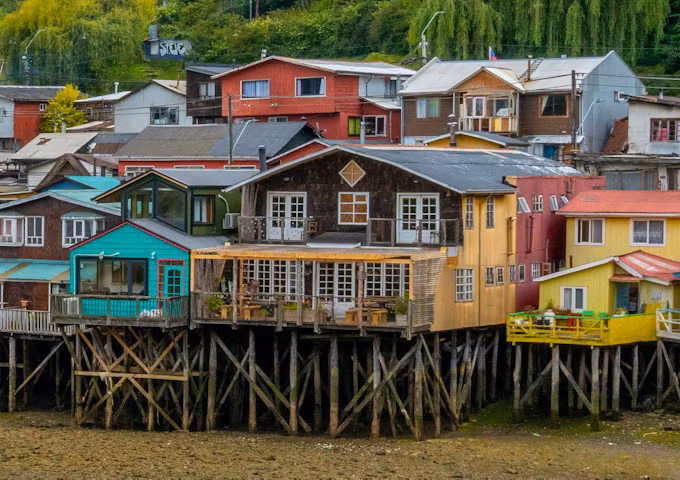 Colourful palafitos in Castro, Chiloé