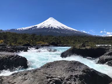 View of Volcan Osorno in Vicente Perez Rosales National Park in the Chilean Lake District