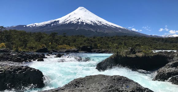 View of Volcan Osorno in Vicente Perez Rosales National Park in the Chilean Lake District