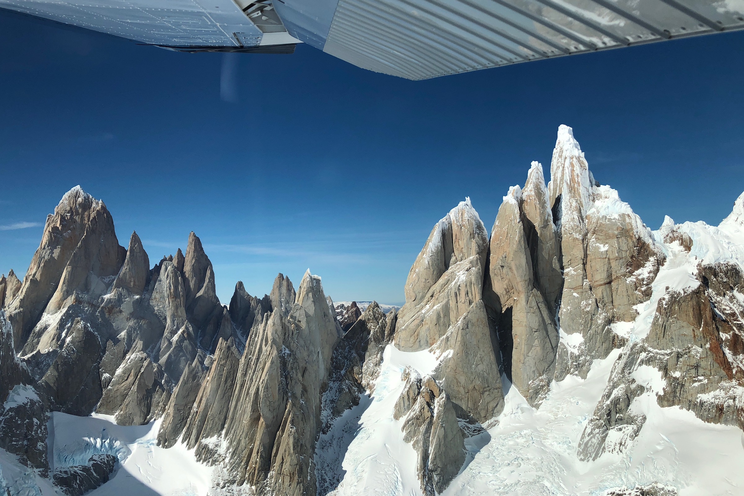 Mountain view from a plane on a scenic flight over the Southern Patagonian Ice Field